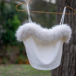 White Crop top with Feather Fringe